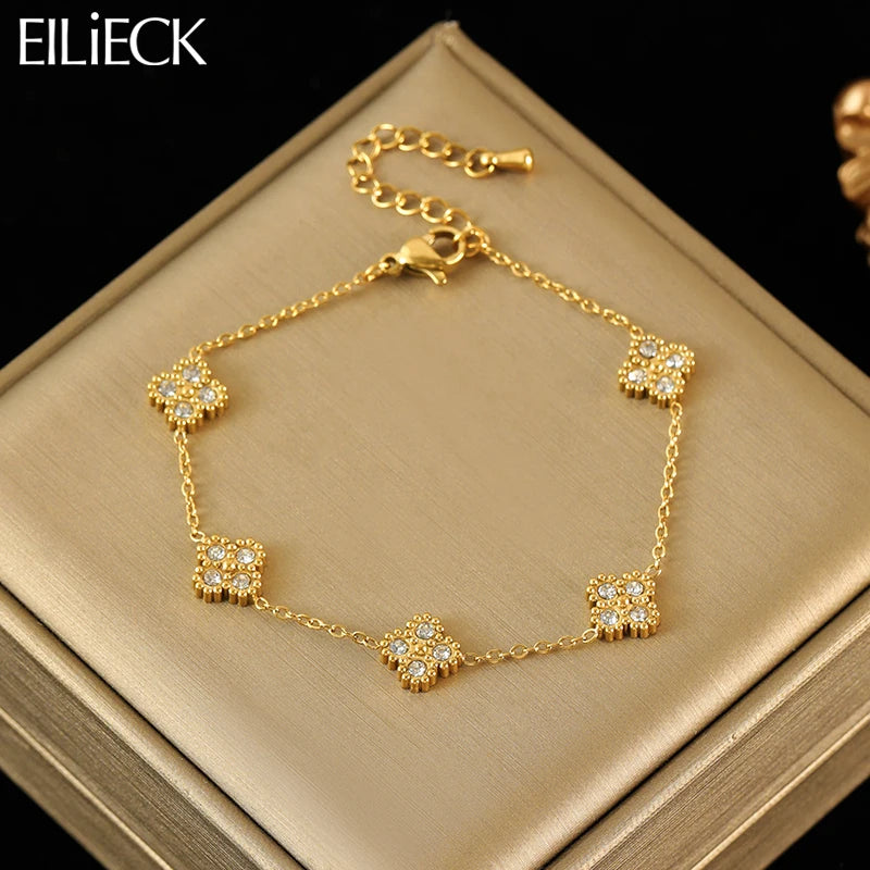 316L Stainless Steel Flower Clover Zircon Bracelet for Women Girl 2025 Newtrendy Wrist Chain Waterproof Jewelry Gift