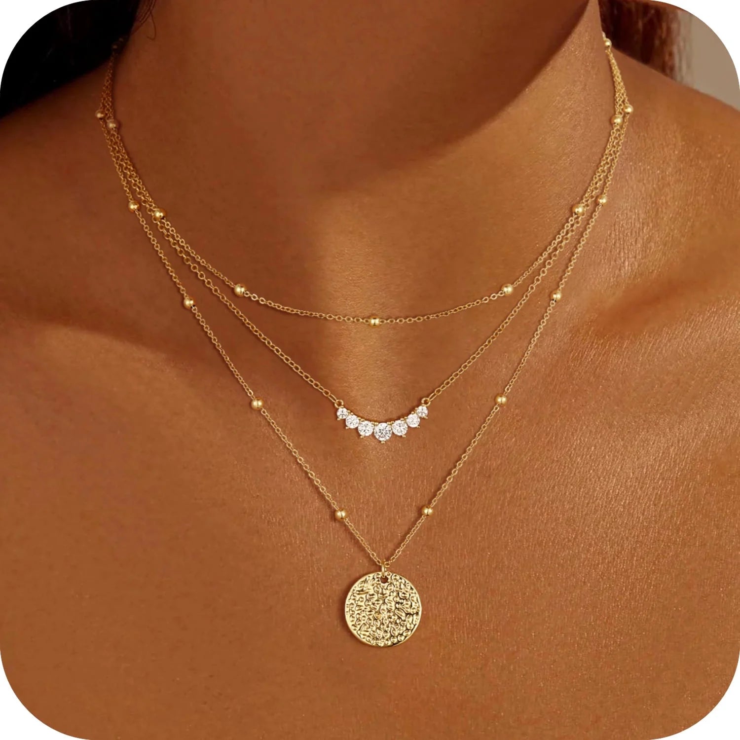 Layered Gold/Silver Plated Necklaces Stackable Stack 14K Real Gold Plated Silver Chain Layering Pendant Necklaces Fashionable Trendy Accessories for Graduation Wedding Jewelry Gifts