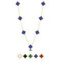 Blue Flower Station Necklace in Yellow Gold Plated