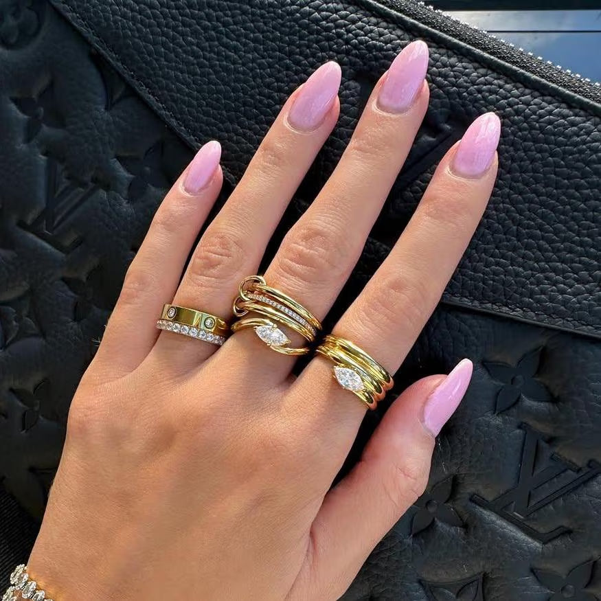 18K Gold Plated Marquise Stone Ring: Waterproof Stacking Jewelry (Sizes 6-8)