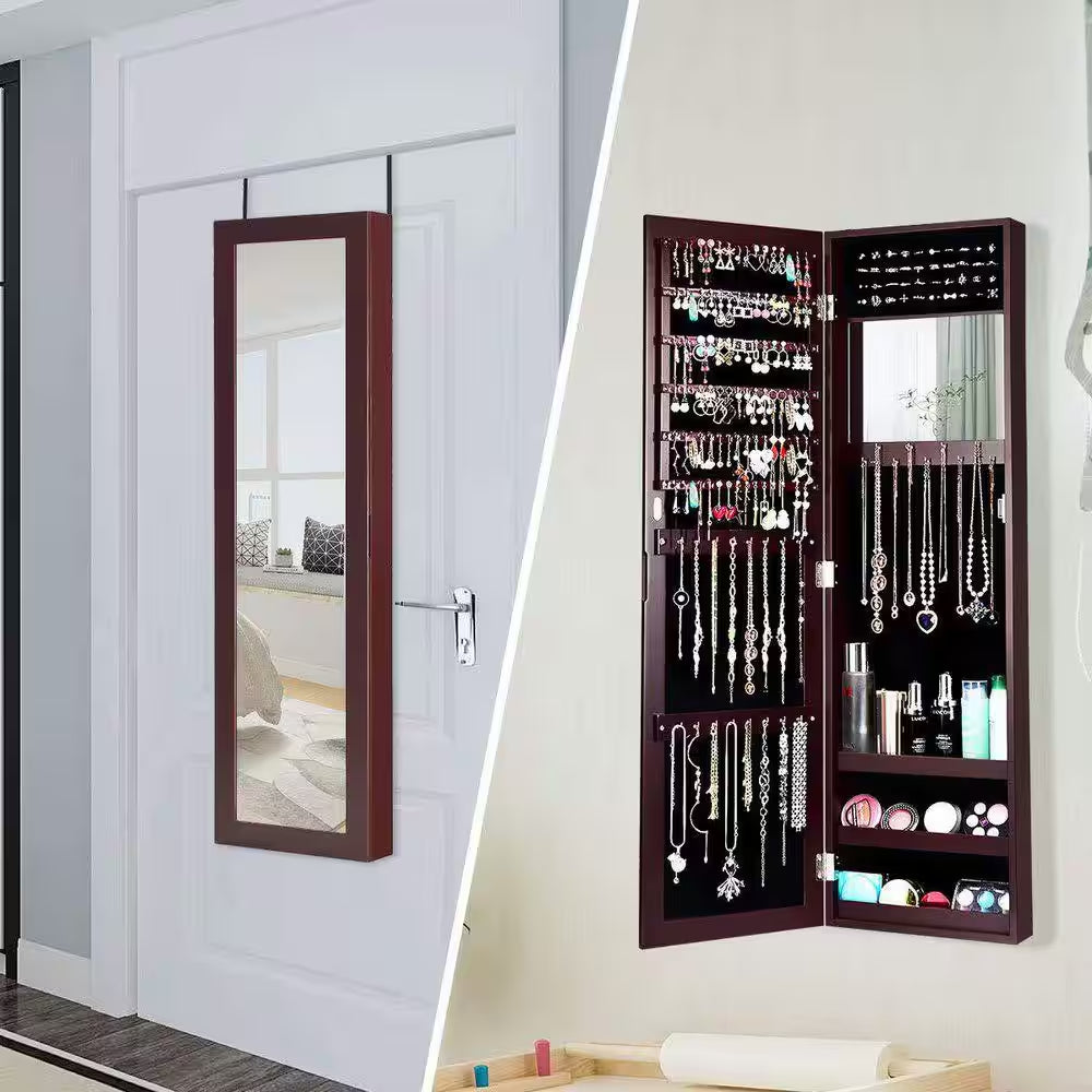 53 In. Dark Brown MDF Jewelry Boxes, Jewelry Organizer with Mirror