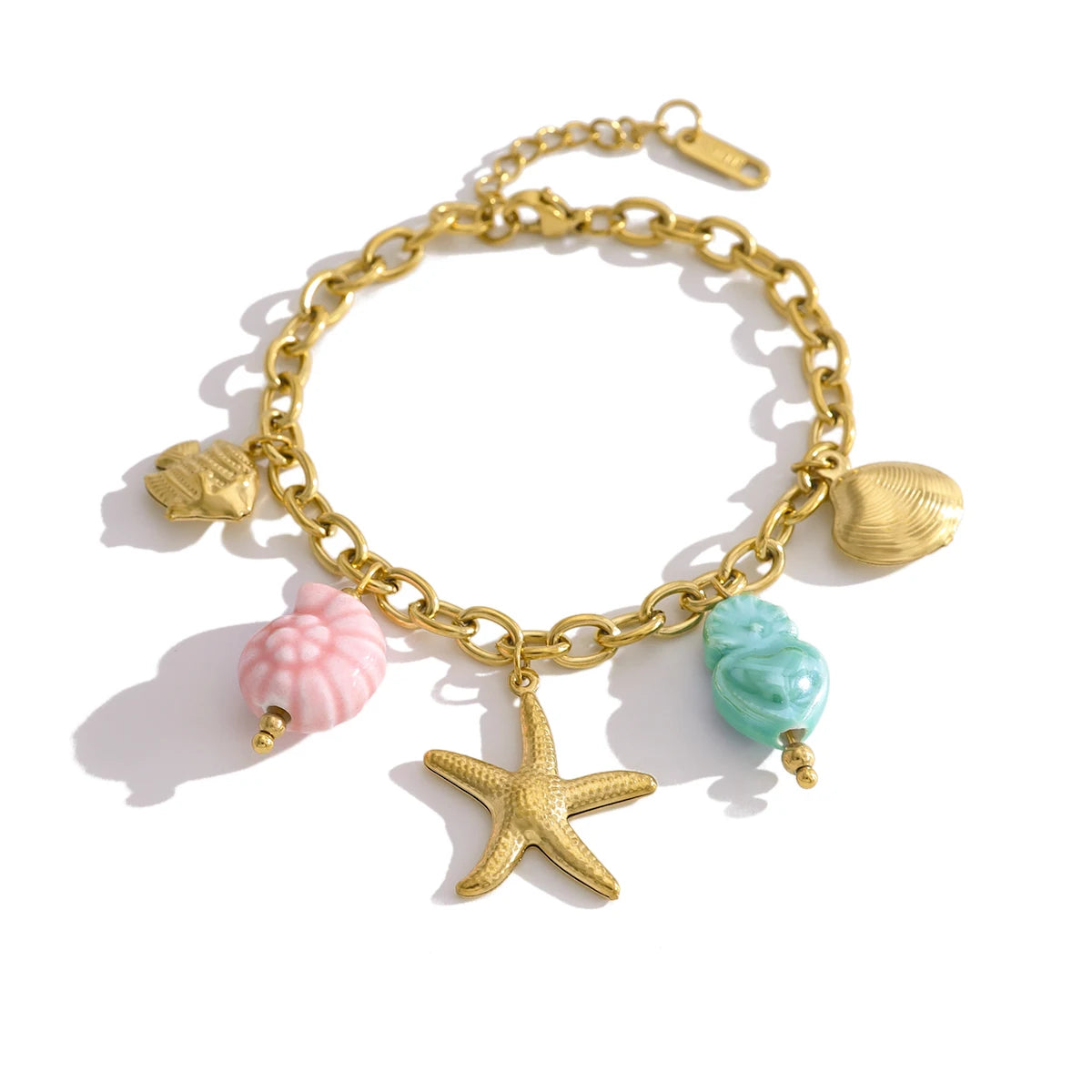 New in Stainless Steel Ocean Necklace Bracelet for Women Vintage 18K Gold Plated Beach Holiday Waterproof Jewelry