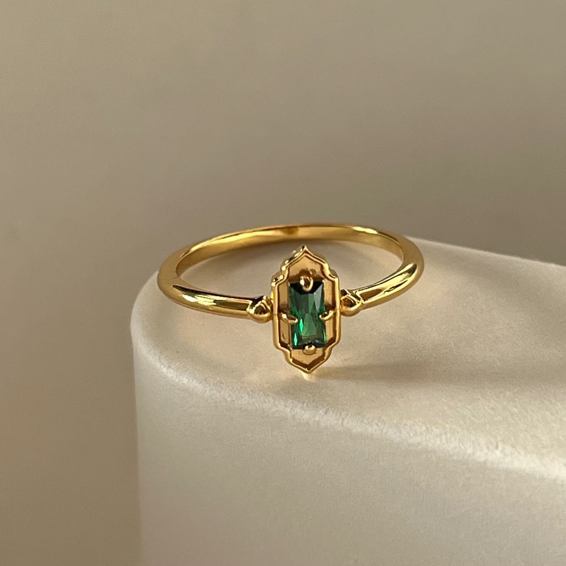 Dainty 18K Gold Vermeil Emerald Ring | Waterproof | Hypoallergenic | Promise Ring | Gift for Her | Love Gift | Engagement | Proposal