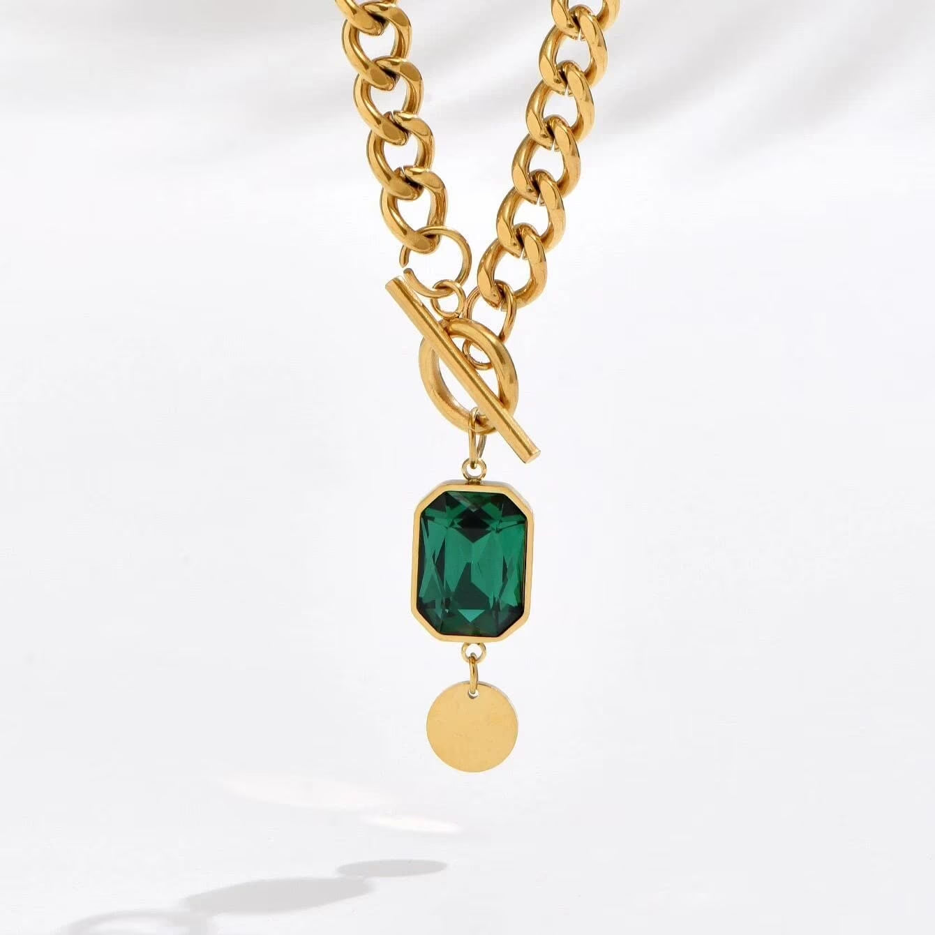 Chunky Toggle Necklace 18K Gold Plated Simple Cuban Chain Link Toggle Clasp Necklaces for Women