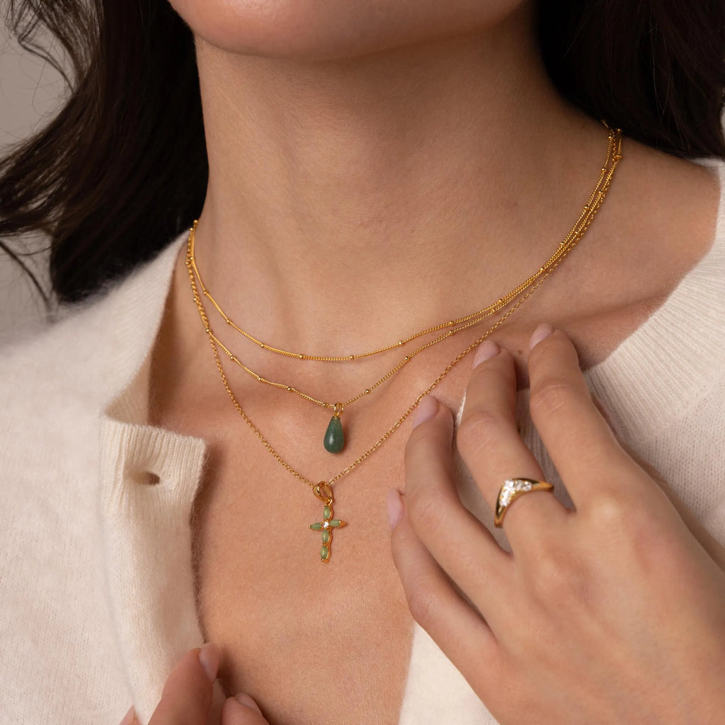 Tear Drop Jade Necklace by Caitlyn Minimalist • Jade Pendant Necklace on Beaded Satellite Chain • Boho Silver Jewelry • Gift for Her • NR295
