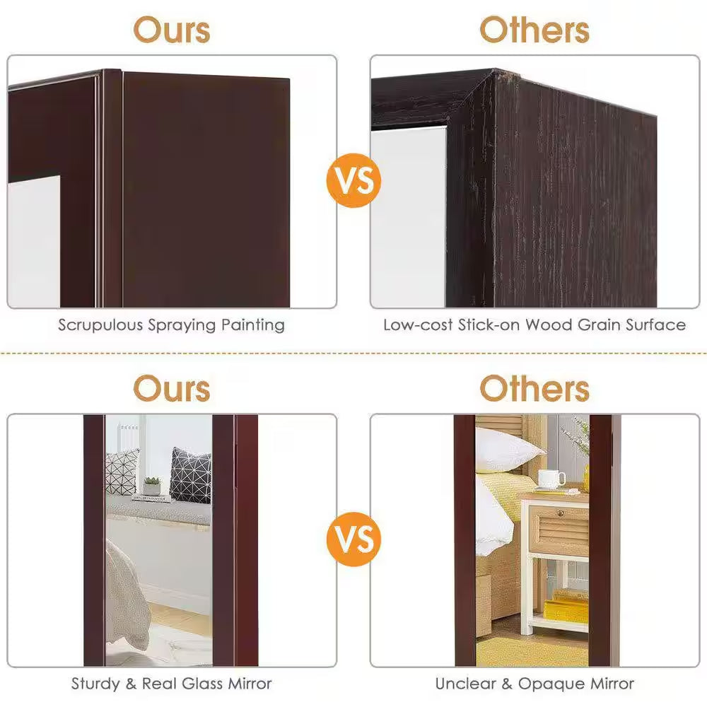 53 In. Dark Brown MDF Jewelry Boxes, Jewelry Organizer with Mirror