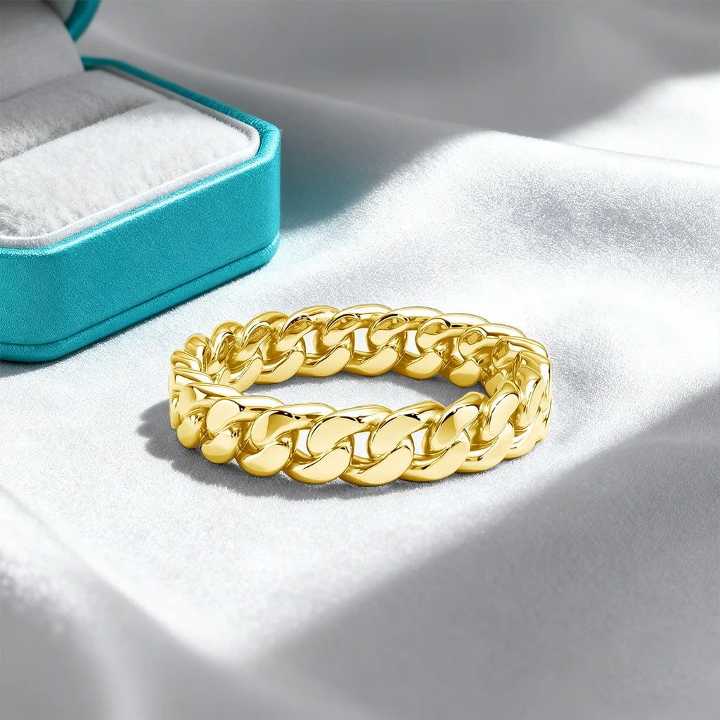 14K Gold Filled Chunky Chain Ring Retro Woven Link Statement Ring for Women Men Unisex Hypoallergenic Fashion Wedding Jewelry