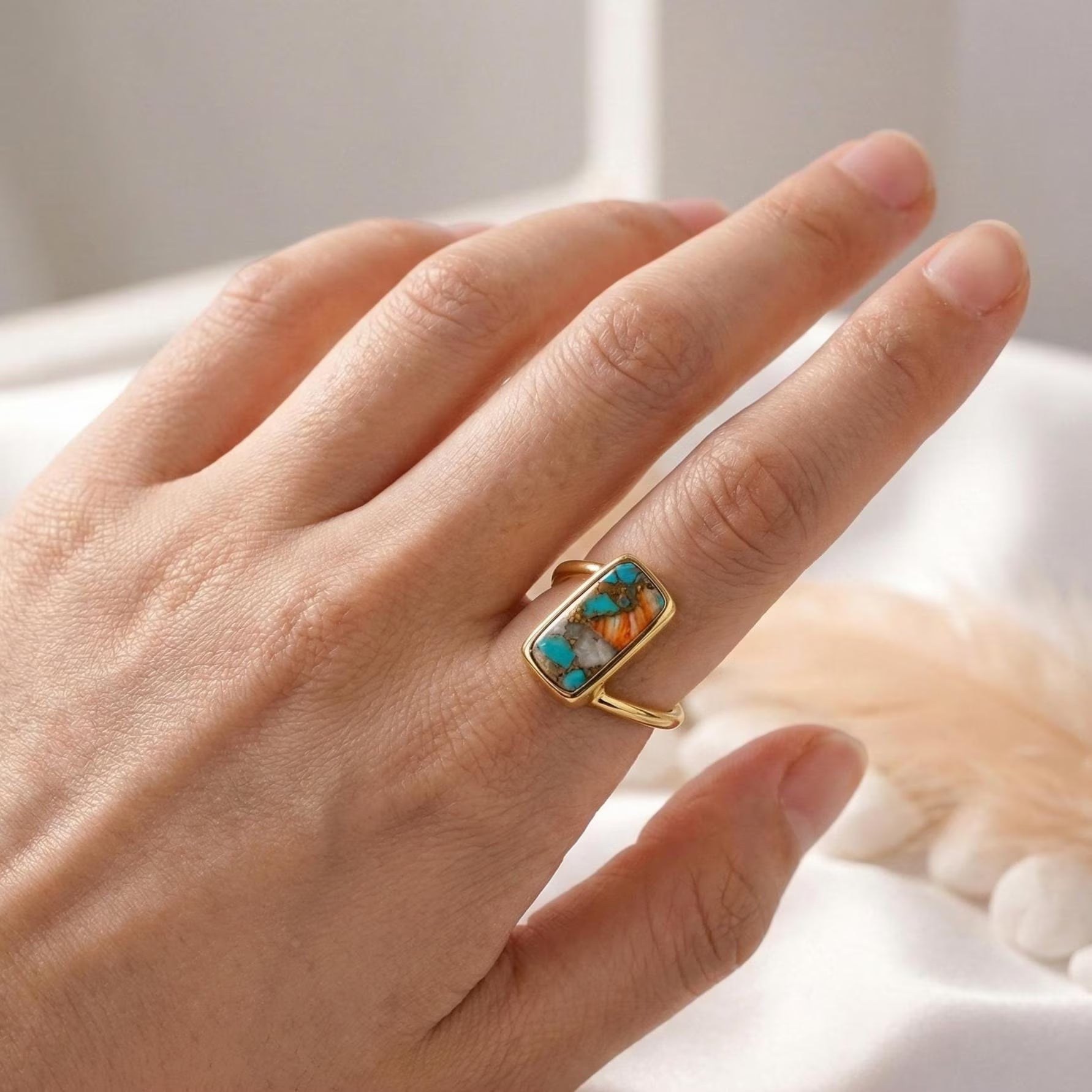 Natural Turquoise Ring, 14K Gold Ring, 925 Sterling Silver Ring, December Birthstone Ring, Turquoise Jewelry, Valentines Day Gift