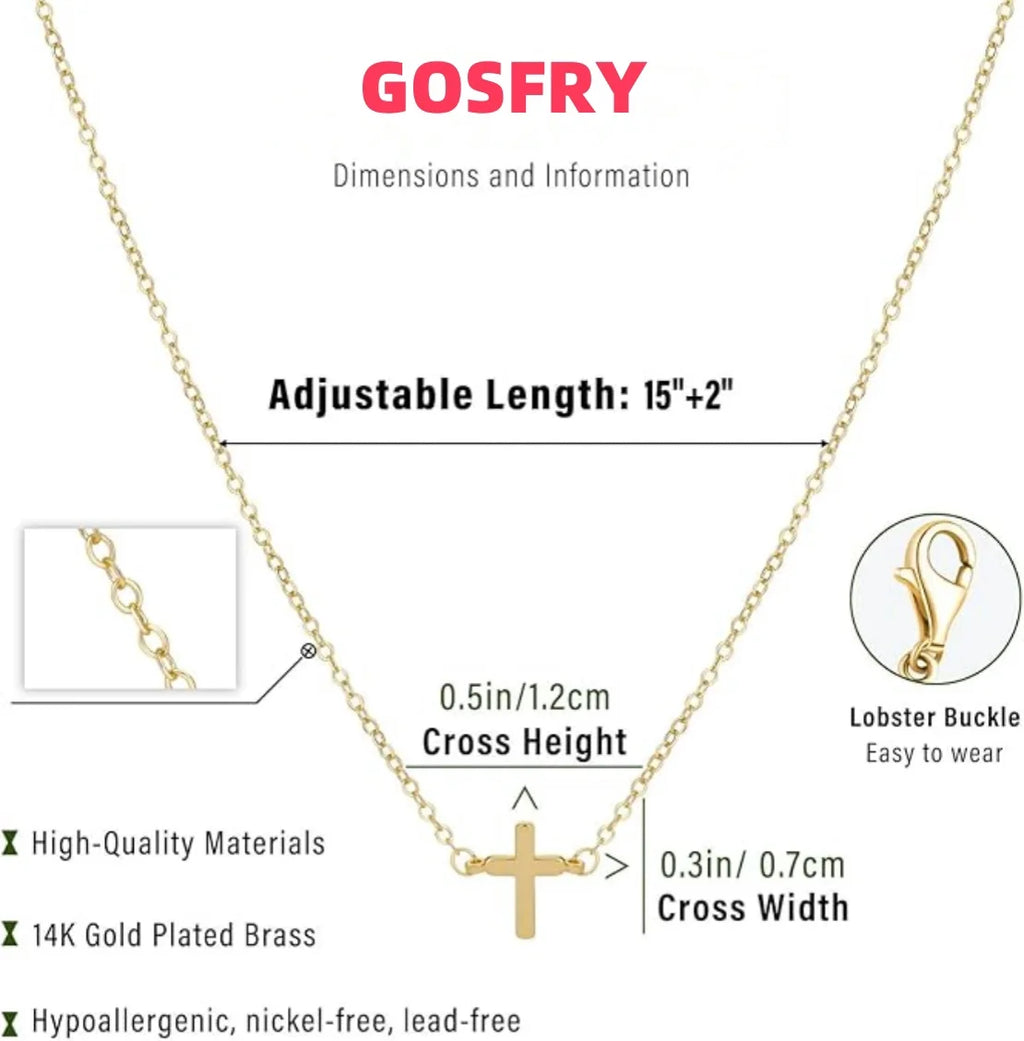 Cross Necklace for Women ,14K Gold Plated Sideways Set Dainty Simple Cross Choker Trendy Cute Pendant Chain Faith Jewelry Gift