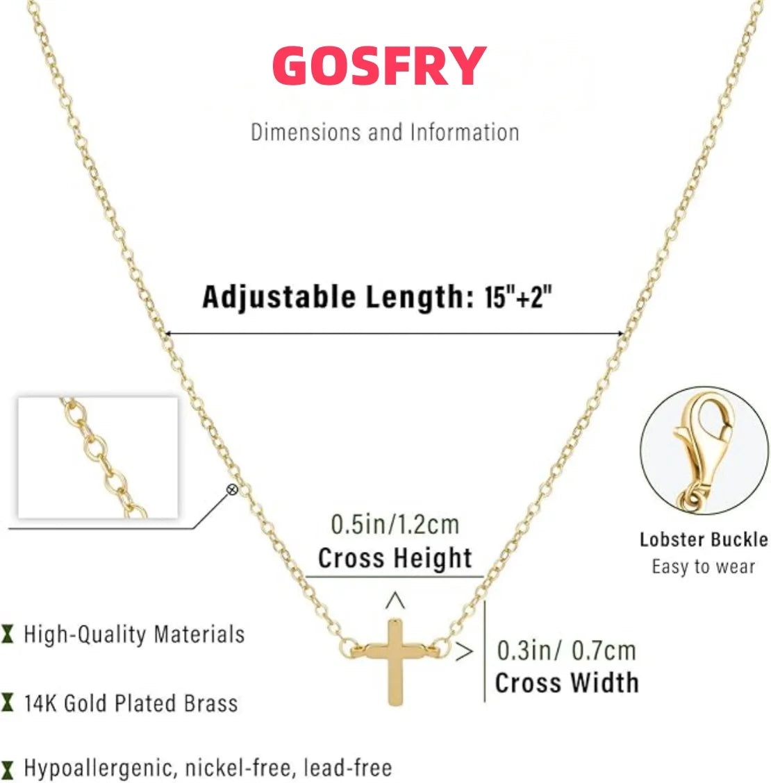 Cross Necklace for Women ,14K Gold Plated Sideways Set Dainty Simple Cross Choker Trendy Cute Pendant Chain Faith Jewelry Gift