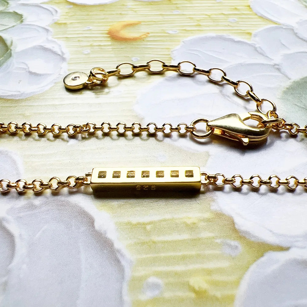 Gold Bracelet White Stones Rectangle Brand New Solid 925 Sterling Silver Trendy Jewelry Europe Women Gift