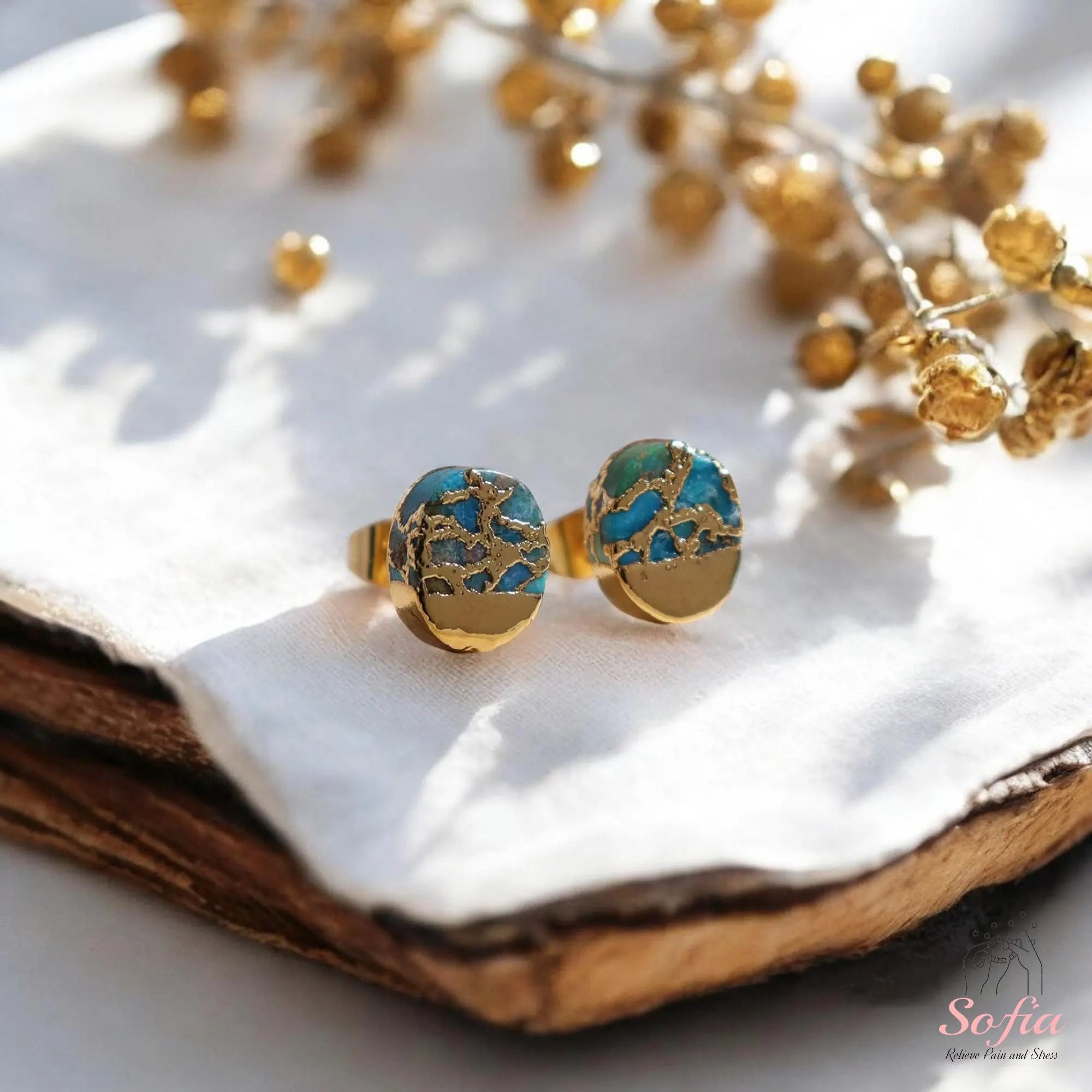 Turquoise Stone Stud Earrings - Natural Turquoise Gemstone Gold Earrings - Birthstone Post Earrings - Raw Turquoise Oval Stud Earrings
