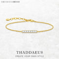 Gold Bracelet White Stones Rectangle Brand New Solid 925 Sterling Silver Trendy Jewelry Europe Women Gift
