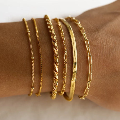 6PCS Bracelets for Women 14K Gold Plated Trendy Dainty Layered Stacking Jewelry Set Gifts
