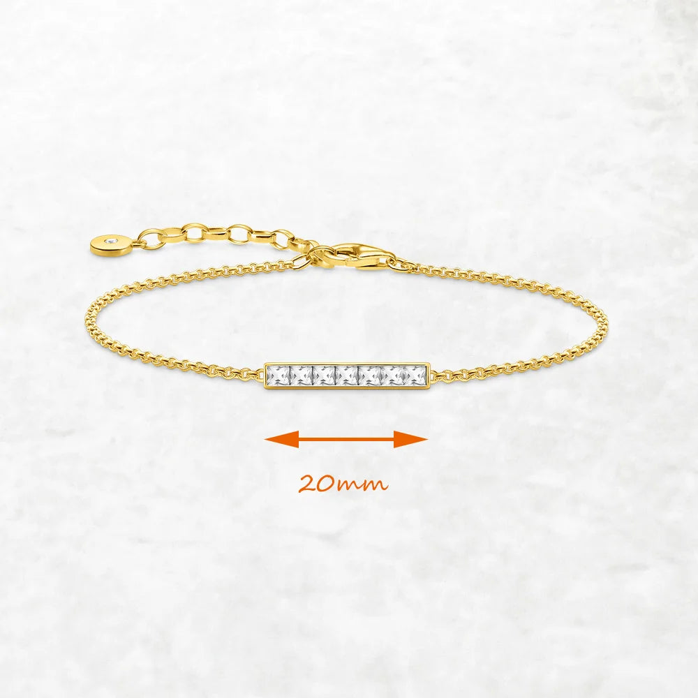 Gold Bracelet White Stones Rectangle Brand New Solid 925 Sterling Silver Trendy Jewelry Europe Women Gift