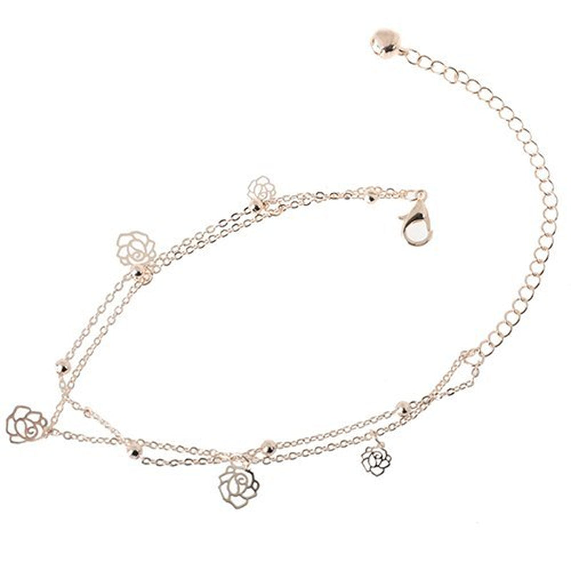 Women'S Fashion Jewelry Gold Tone Rose Flower Anklet Ankle Bracelet