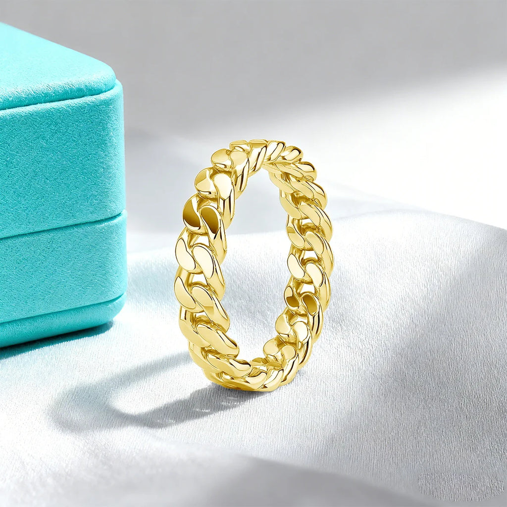 14K Gold Filled Chunky Chain Ring Retro Woven Link Statement Ring for Women Men Unisex Hypoallergenic Fashion Wedding Jewelry