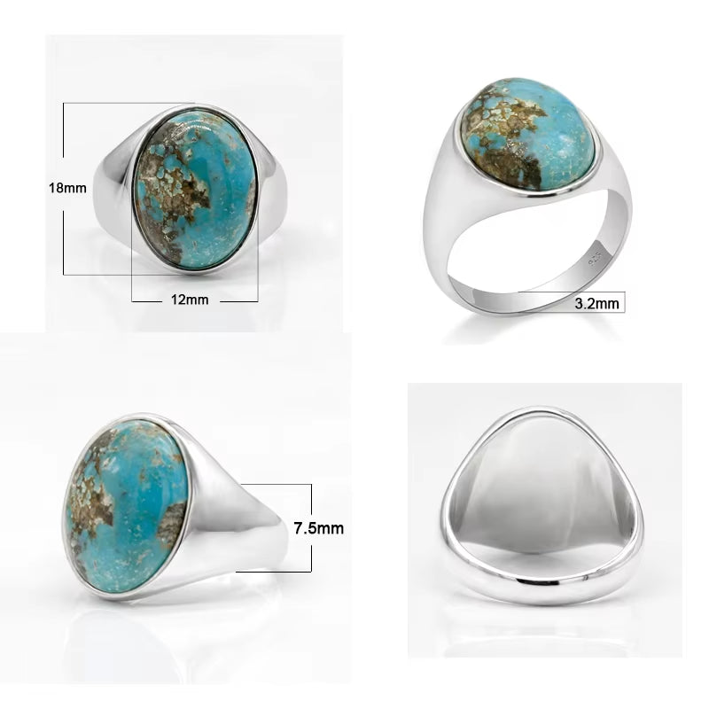 925 Sterling Silver Men Ring with Turquoise/Lapis Lazuli/Agate/Malachite/Onyx/Phoenix Stone Simple Jewelry to Male Women Gift