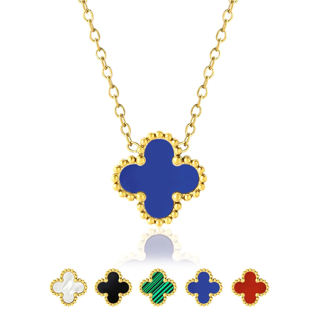 Blue Flower Pendant Necklace in Yellow Gold Plated