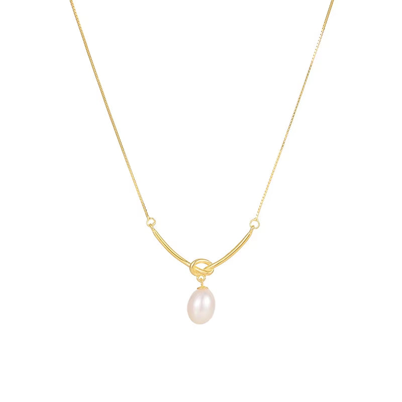 Fashion Jewelry 925 Sterling Silver Necklaces Real Natural Pearl Pendant Knot Shaped Gold Plated Necklaces for Women