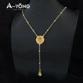 Saudi Islamic Gold Color Long Necklace 21K Gold Plated Tukrish Zirconia Coins Pendant Chains Dubai Women Fashion Party Jewelry