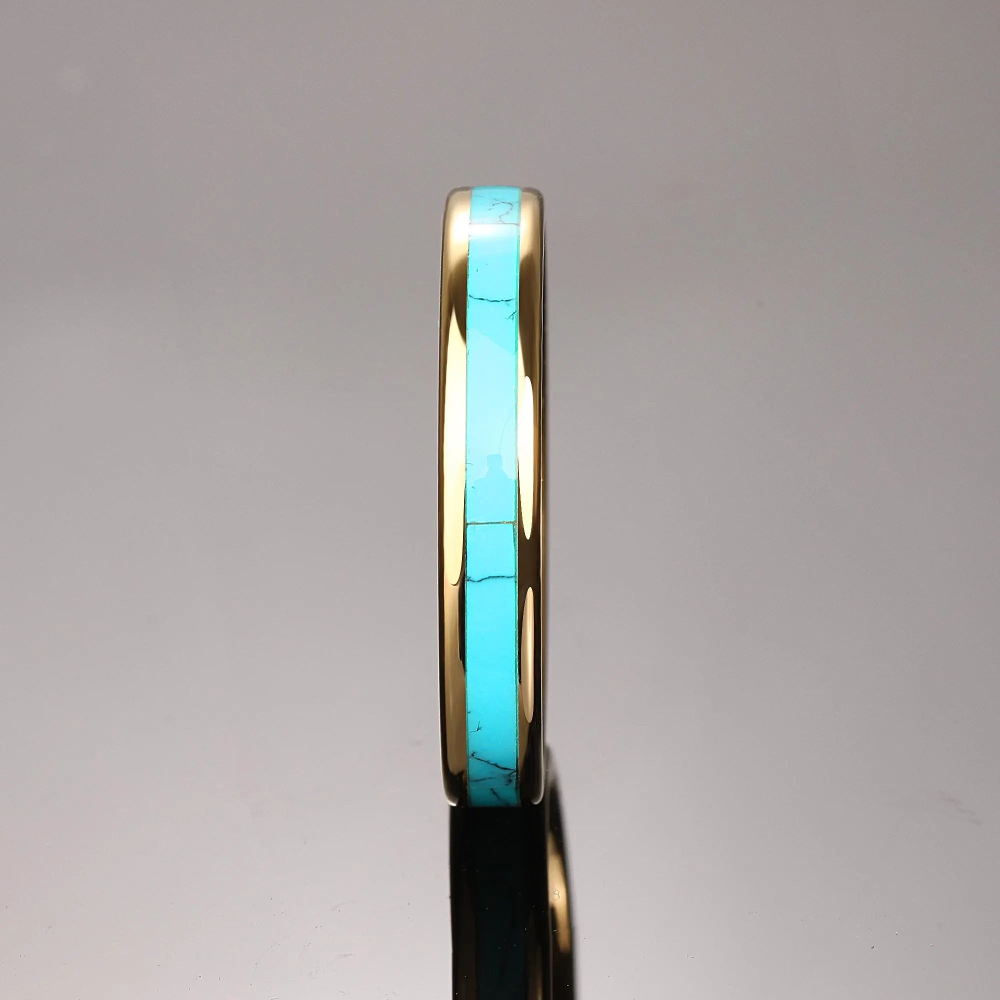 Turquoise Inlay Gold Tungsten Ring, Yellow Gold Tungsten Wedding Ring,Turquoise Wedding Band,4Mm Promise Ring,Unisex Band,Anniversary Gift