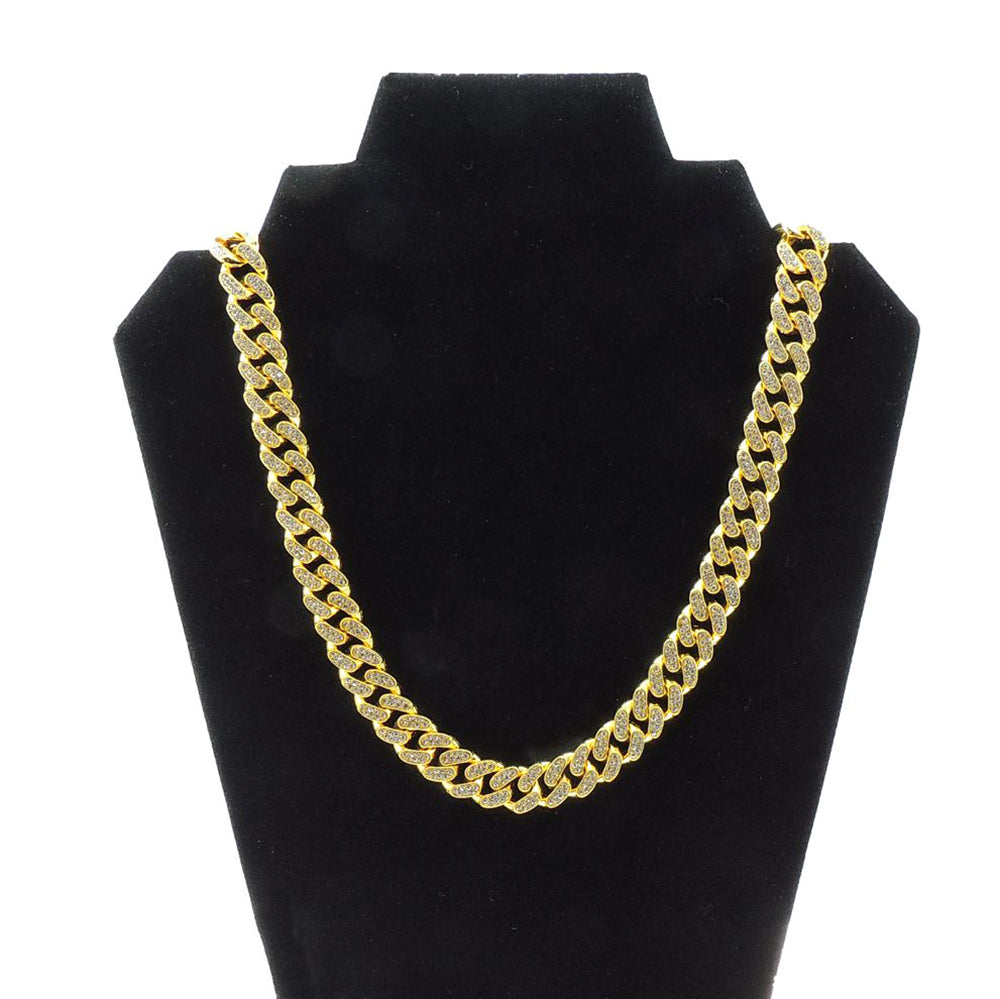 Gold Cuban Link Chain Necklace Iced Out Hip Hop Men Women