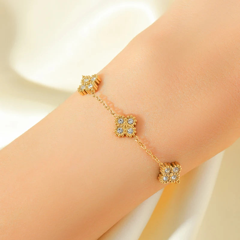 316L Stainless Steel Flower Clover Zircon Bracelet for Women Girl 2025 Newtrendy Wrist Chain Waterproof Jewelry Gift