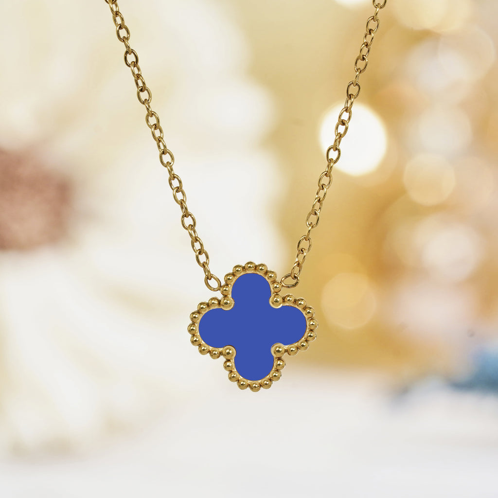 Blue Flower Pendant Necklace in Yellow Gold Plated