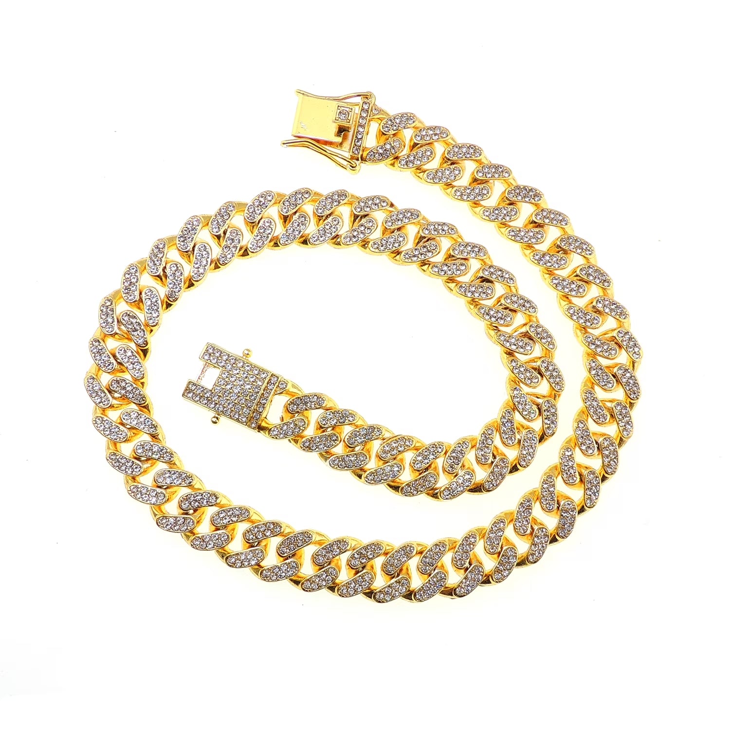 Gold Cuban Link Chain Necklace Iced Out Hip Hop Men Women