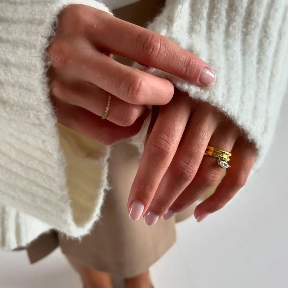 18K Gold Plated Marquise Stone Ring: Waterproof Stacking Jewelry (Sizes 6-8)