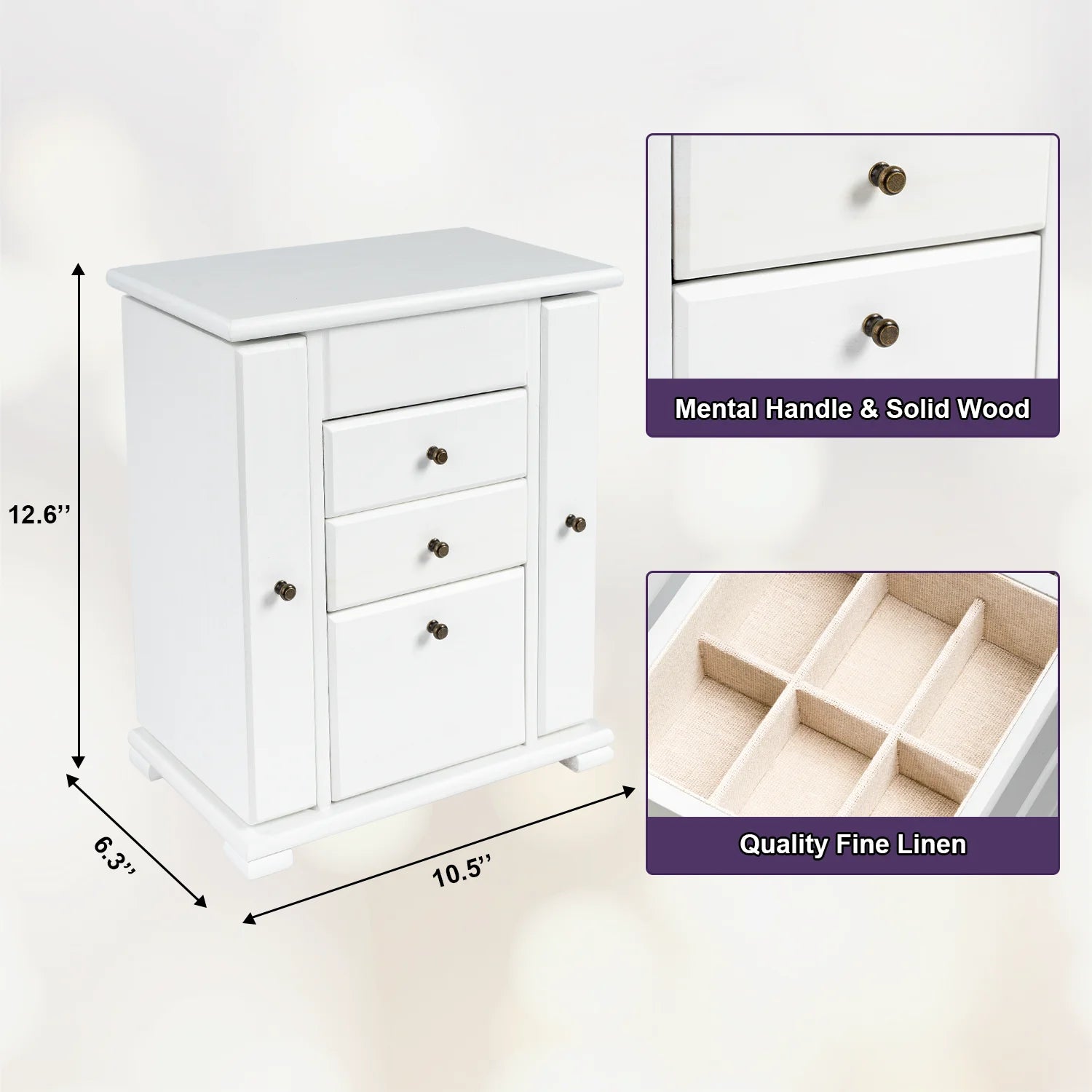 Jewelry Box, 4 Layer Wooden Jewelry Boxes for Women, Jewelry Organizer Box Display for Rings Earrings Necklaces Bracelets,Weathered White