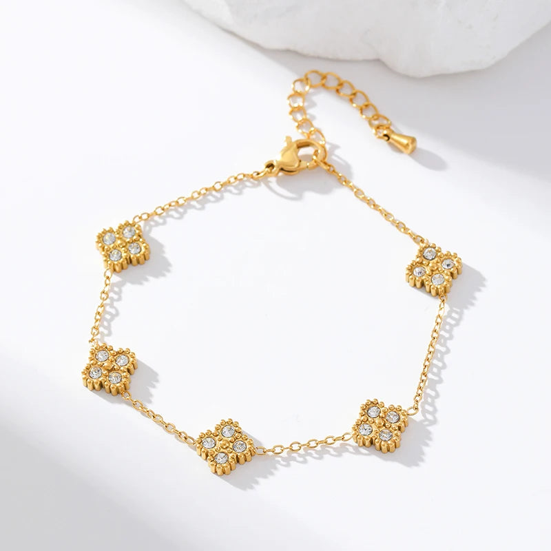 316L Stainless Steel Flower Clover Zircon Bracelet for Women Girl 2025 Newtrendy Wrist Chain Waterproof Jewelry Gift