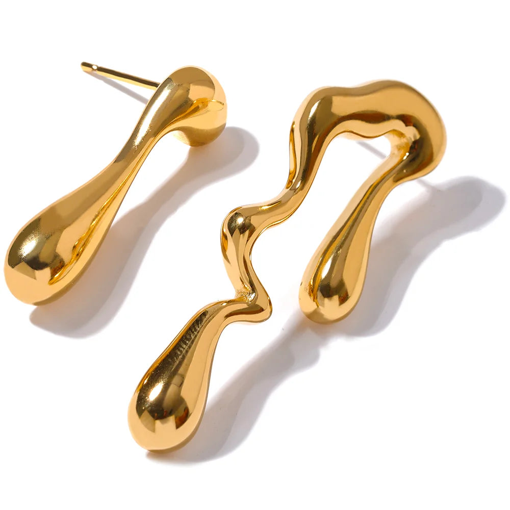 18K Gold Pvd Plated Asymmetry Unusual Big Stud Earrings Stainless Steel Personality Fashion Waterproof Jewelry Women Gift