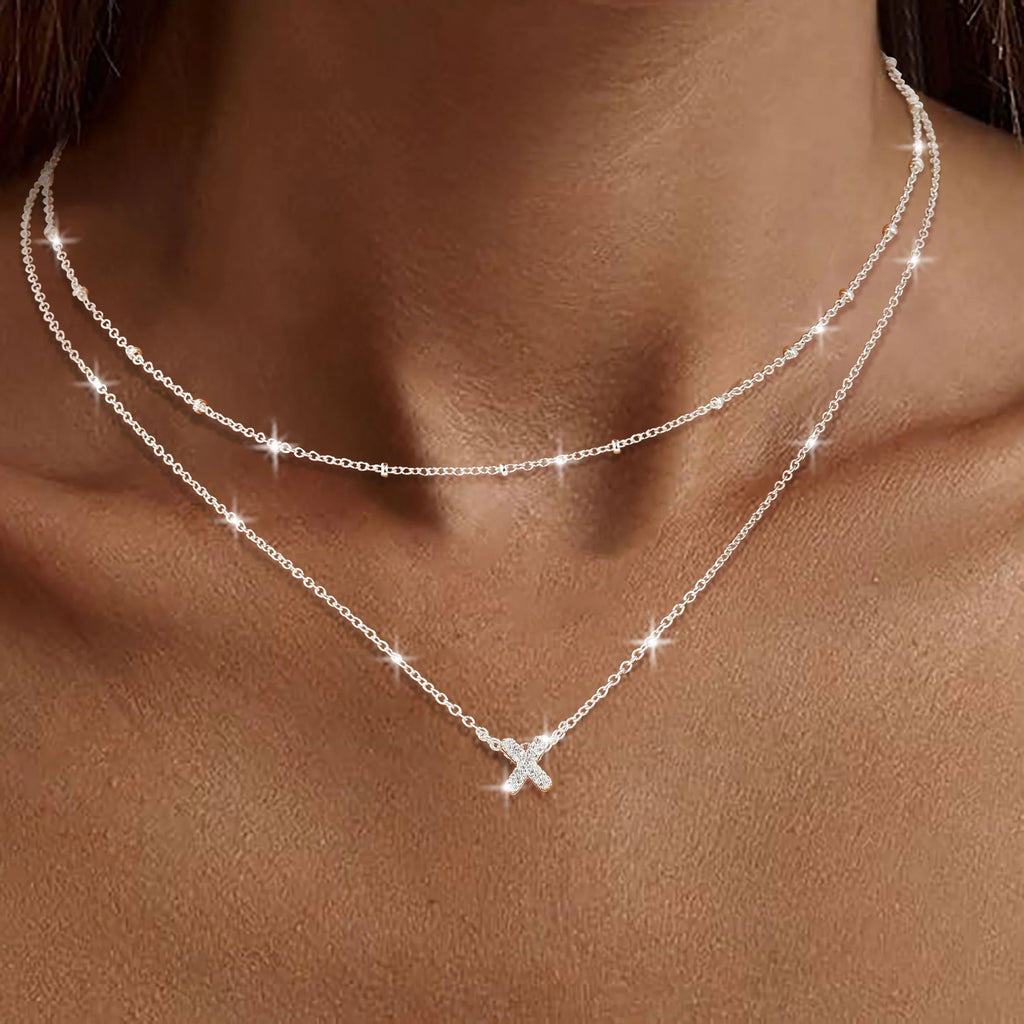S925 Sterling Silver Plated Initial Necklaces for Women Girls CZ Letter X Necklace Set Birthday Graduation Jewelry Gifts Teen Her Wife Mom Girlfriend Female Adults Kids Ideas
