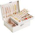 Lockable Birthday Wedding Day Jewelry Boxes, Faux Leather Metal and Velvet, White