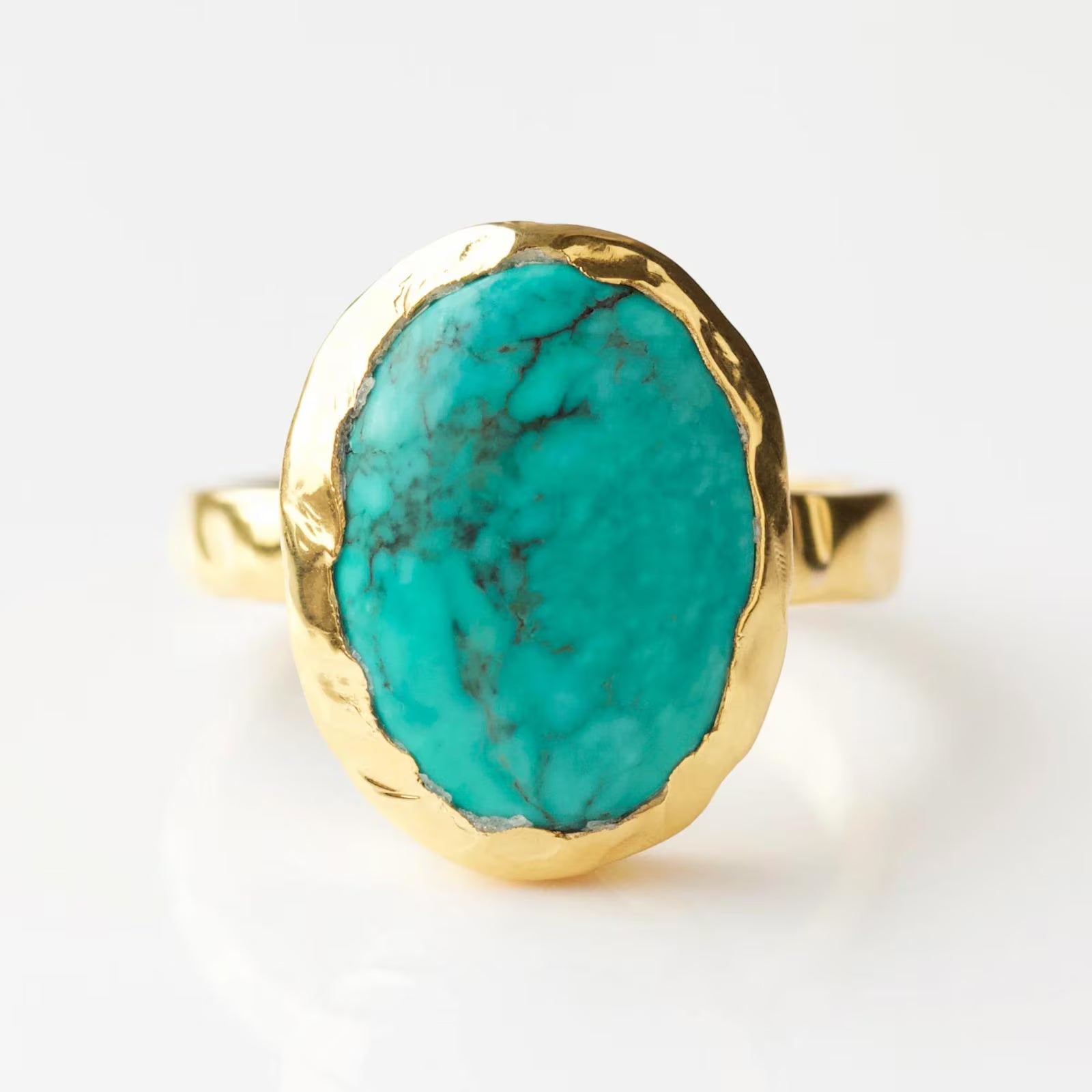 Yellow Gold Natural Turquoise Ring, 14K Gold Boho Jewelry, Statement Vintage Style Ring, Gift for Her, Unique Bridal or Engagement Rings