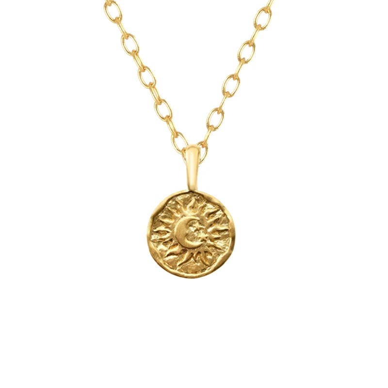 Real 925 Sterling Silver Moon Necklaces for Women Vintage Crescent Sun round Pendant Chokers Chains Necklaces Fine Jewelry
