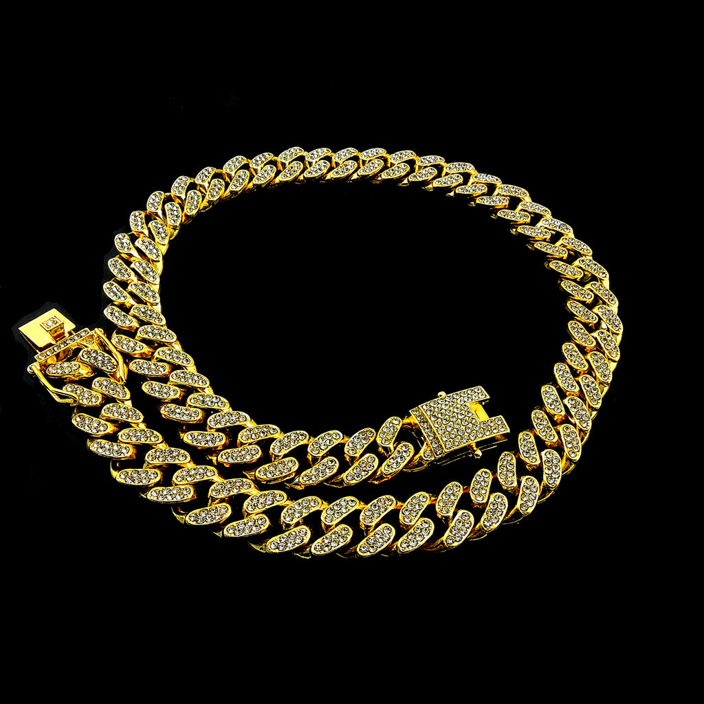 Gold Cuban Link Chain Necklace Iced Out Hip Hop Men Women