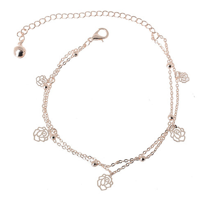 Women'S Fashion Jewelry Gold Tone Rose Flower Anklet Ankle Bracelet