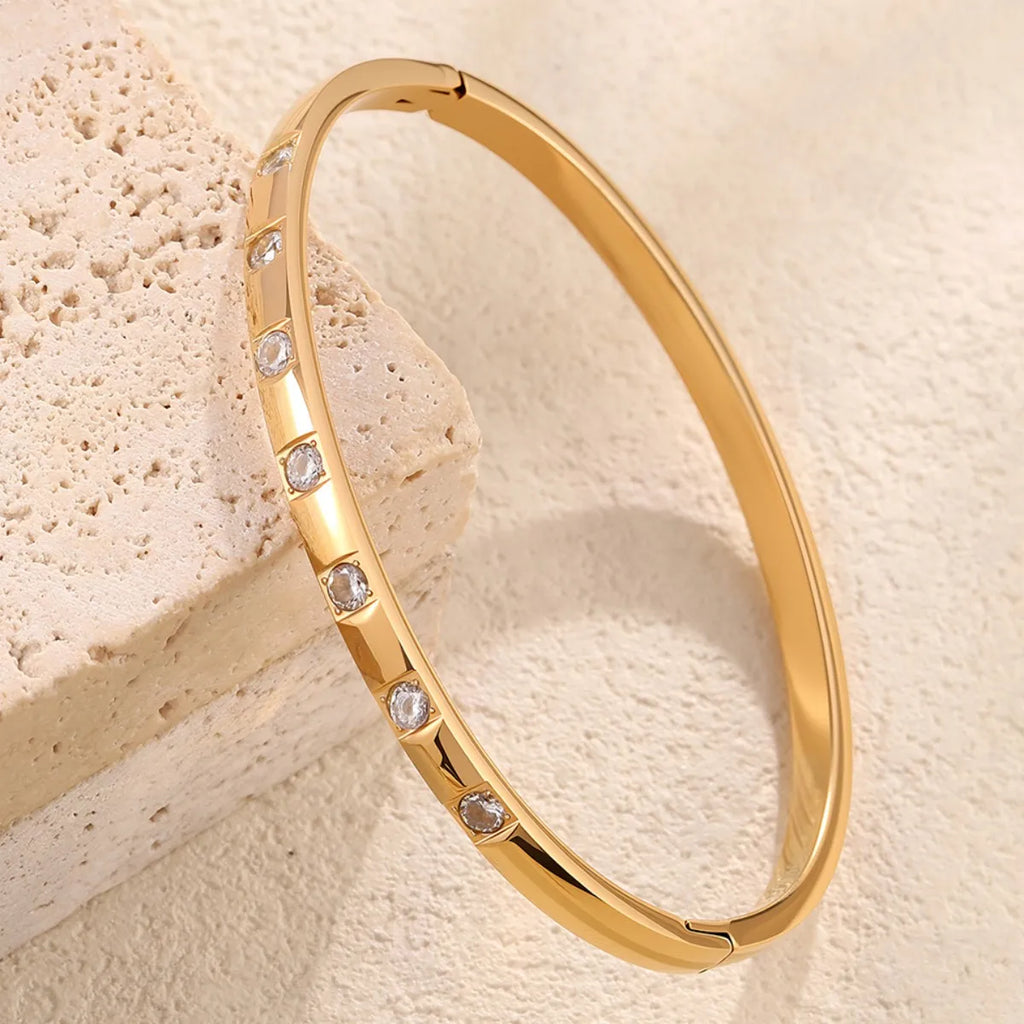 Personality 18K Gold Plated Stainless Steel Cubic Zircon Bracelet for Women Waterproof Fashion Jewelry Gift