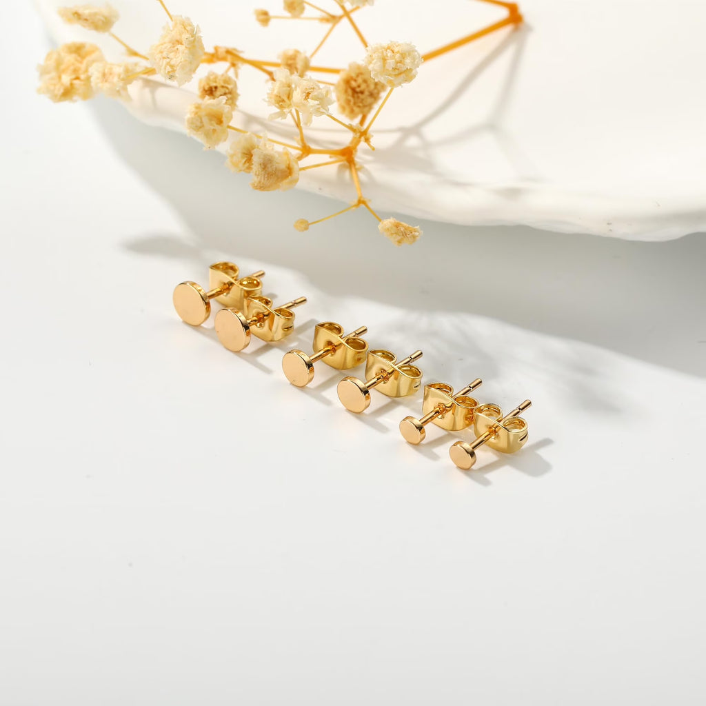 3 Pairs 18K Gold Plated round Stud Earrings for Women Hypoallergenic Small Cartilage Post Earring Sets Birthday Graduation Jewelry Gifts Teen Her Mom Girlfriend Female Lady Wife Adults Ideas