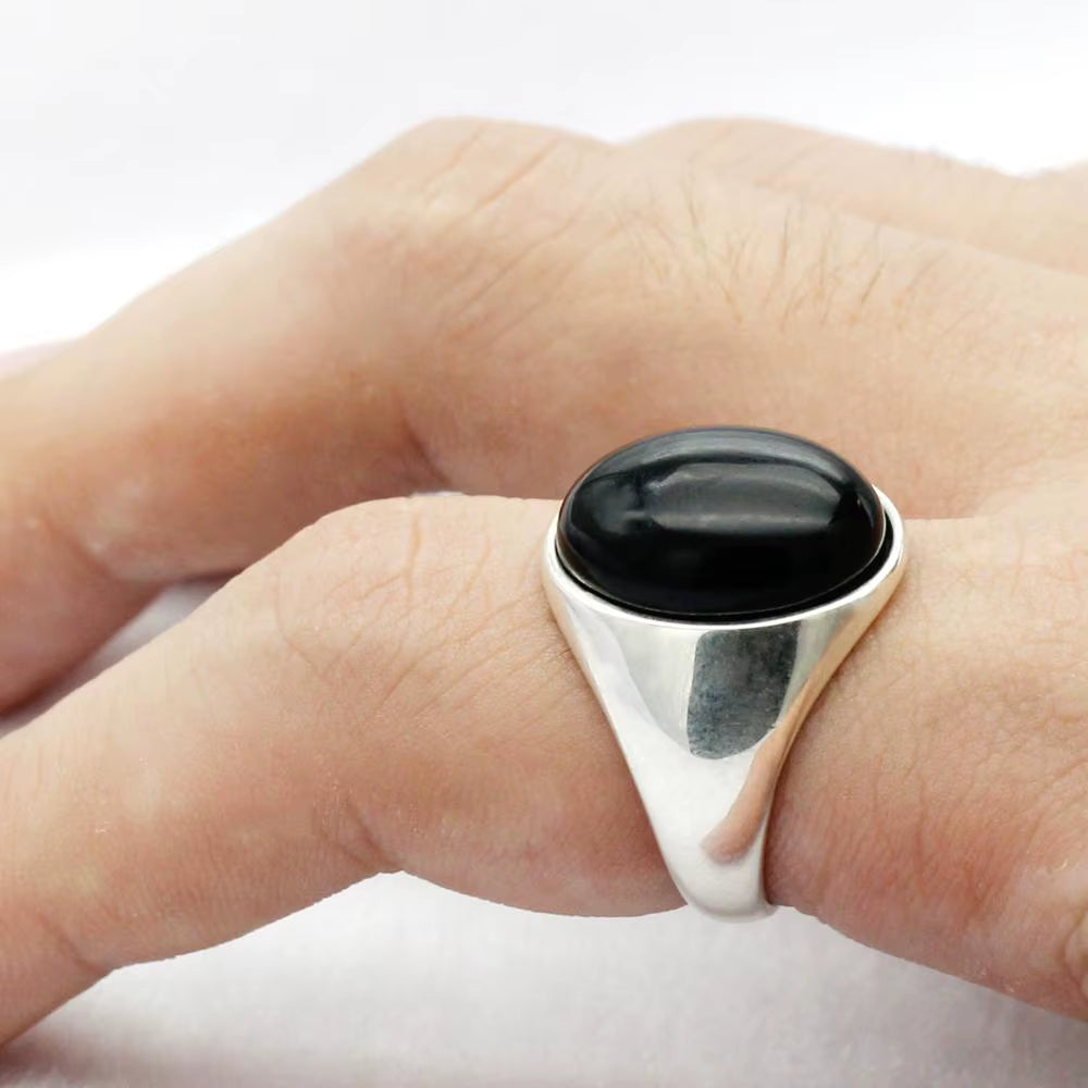 925 Sterling Silver Men Ring with Turquoise/Lapis Lazuli/Agate/Malachite/Onyx/Phoenix Stone Simple Jewelry to Male Women Gift