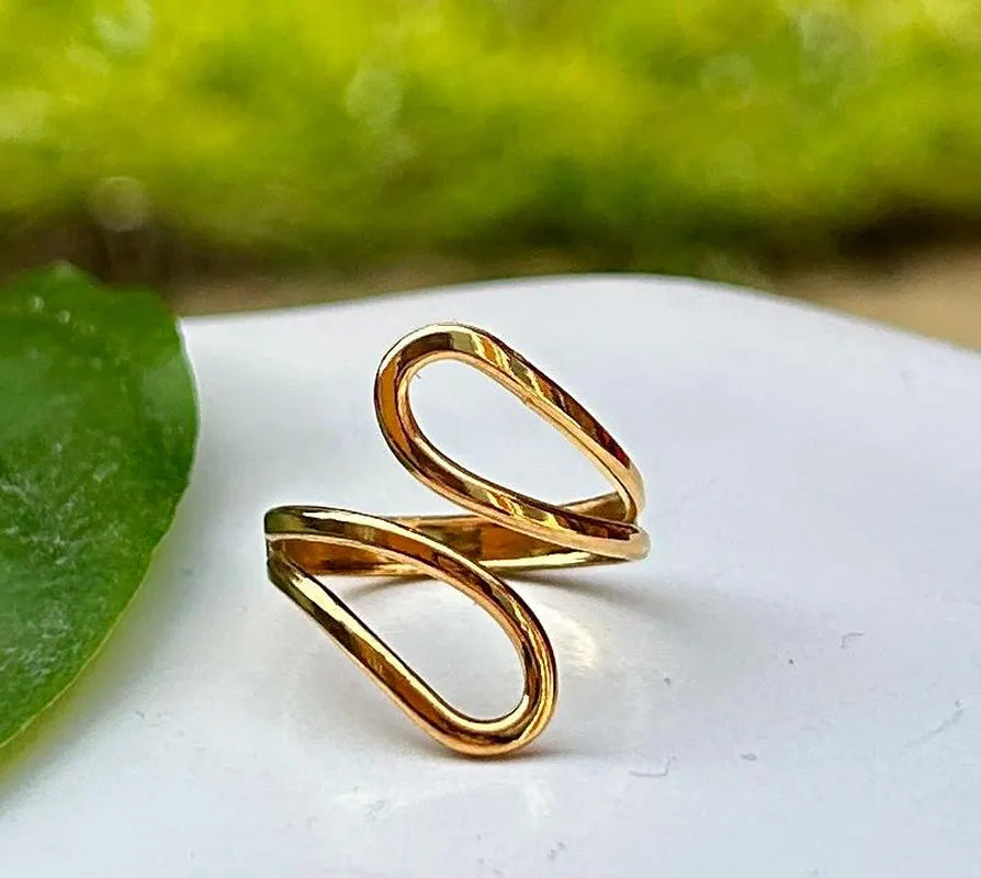 Waterproof Gold Ring, Minimalist Ring Band, Gold Stacking Ring, Non Tarnish, Bypass Ring