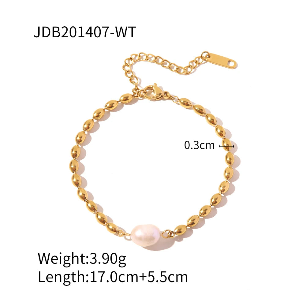 Uworld Elegant Natural Pearl 18K PVD Gold Plated Chain Bracelet 361L Stainless Steel Waterproof Jewelry Women Gift Bijoux Femme