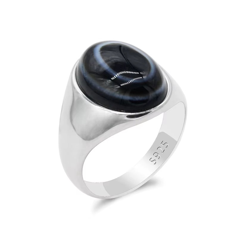 925 Sterling Silver Men Ring with Turquoise/Lapis Lazuli/Agate/Malachite/Onyx/Phoenix Stone Simple Jewelry to Male Women Gift