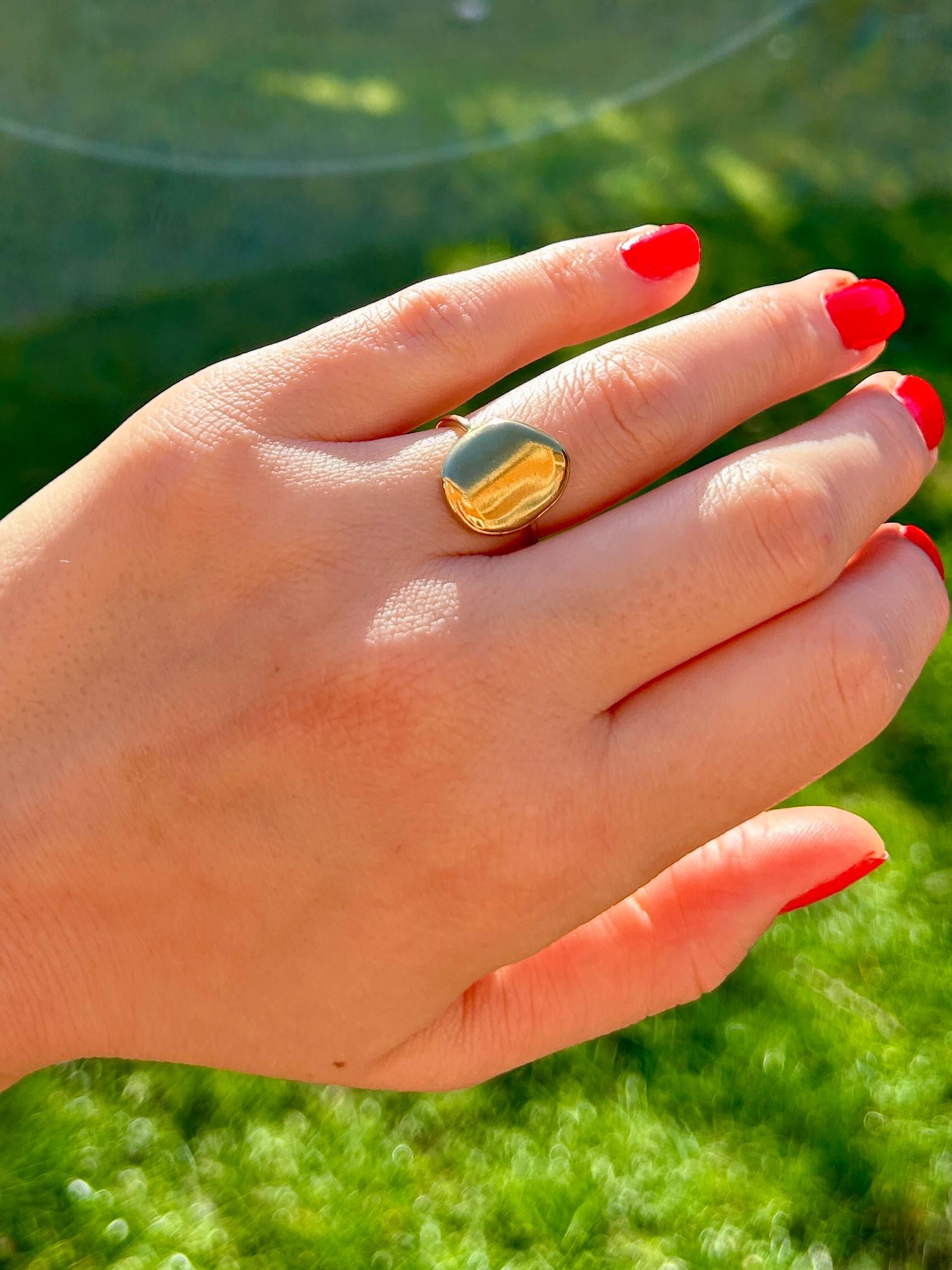Simple, Chic and Timeless - a Waterproof Gold Ring in an Adjustable Size with a Smooth Gold Disc in an on Trend Irregular Finish