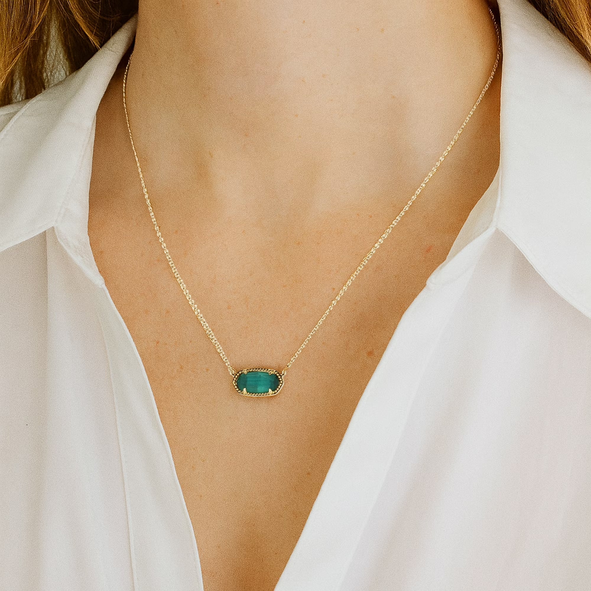 Elisa Emerald Cat'S Eye Pendant Necklace