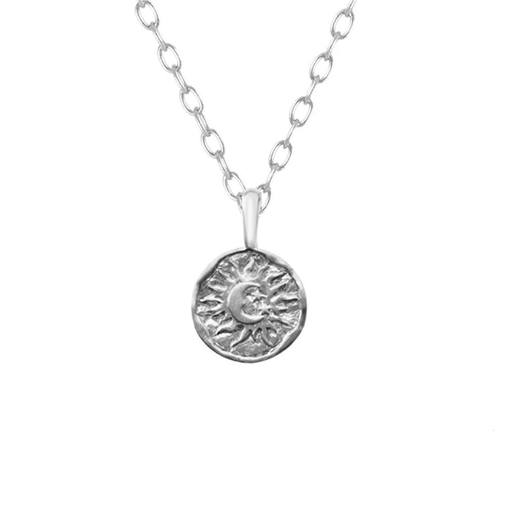 Real 925 Sterling Silver Moon Necklaces for Women Vintage Crescent Sun round Pendant Chokers Chains Necklaces Fine Jewelry