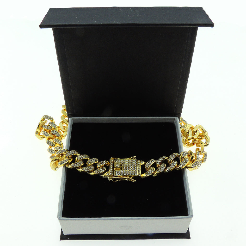 Gold Cuban Link Chain Necklace Iced Out Hip Hop Men Women